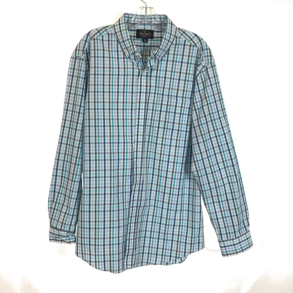 Mens Size XL Nat Nast Check Pattern Oxford Shirt